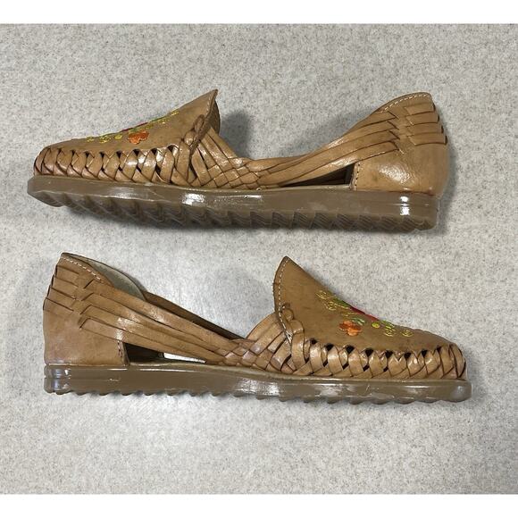 Sandua Women's Floral Embroidered Flats Size 7 Mexican Sandals Brown Leather - Picture 5 of 11
